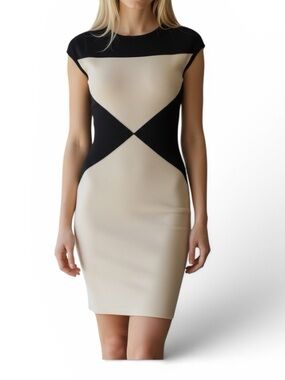 INTERMIX Black & Cream Colorblock Knit Bodycon Mini Dress Size M Hourglass